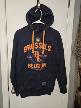 Brussels Belgium Navy Hoodie with Orange Accents